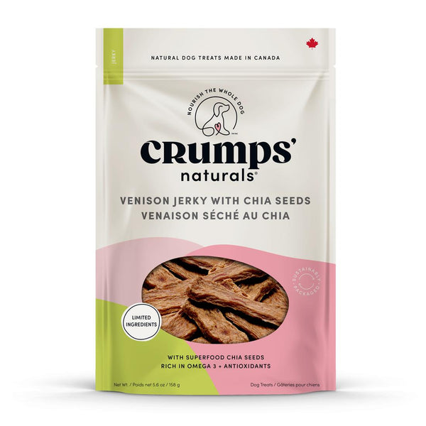Crumps' Naturals Friandises au jerky de venaison avec graines de chia pour chiens