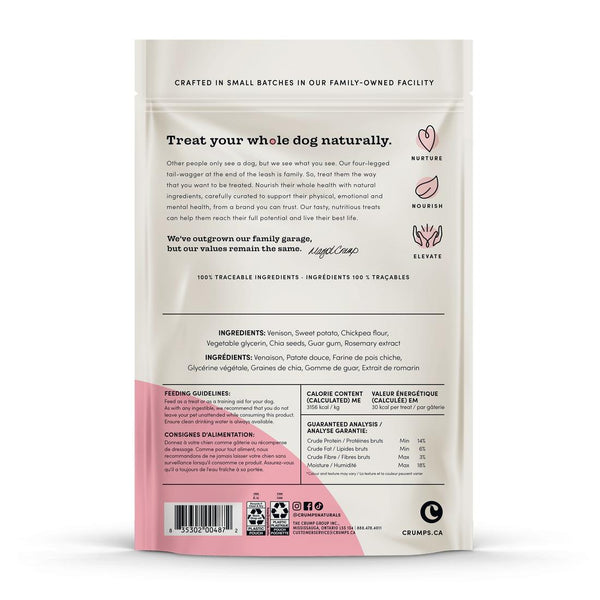 Crumps' Naturals Friandises au jerky de venaison avec graines de chia pour chiens