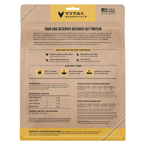 Vital Essentials Canard Entrée Soft Nibs Nourriture crue lyophilisée pour chiens