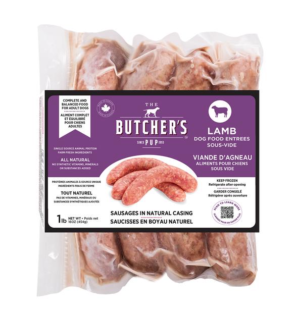 The Butcher's Pup Saucisses d'agneau sous-vide Nourriture pour chiens congelée