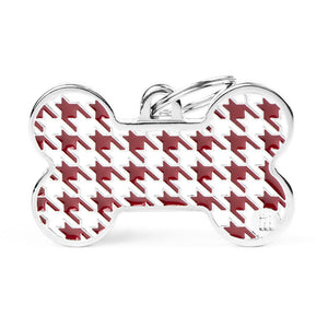 MyFamily Style Pied de Poule Bone Pet ID Tag, Red