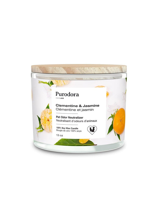 Purodora Lab Bougie 100% soja & Neutraliseur d'odeurs pour animaux, Clémentine & Jasmin