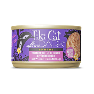Tiki Cat After Dark Shreds Rabbit & Chicken Liver in Broth Wet Cat Food Can