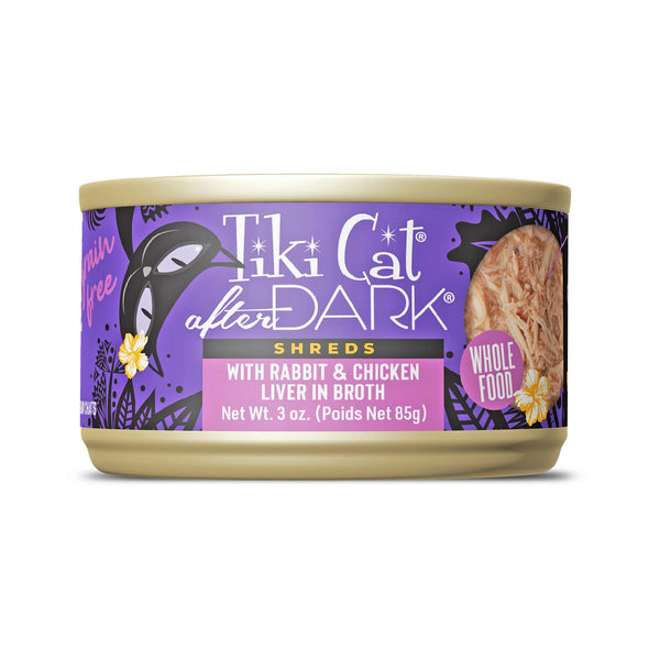 Tiki Cat After Dark Shreds Rabbit & Chicken Liver in Broth Wet Cat Food Can