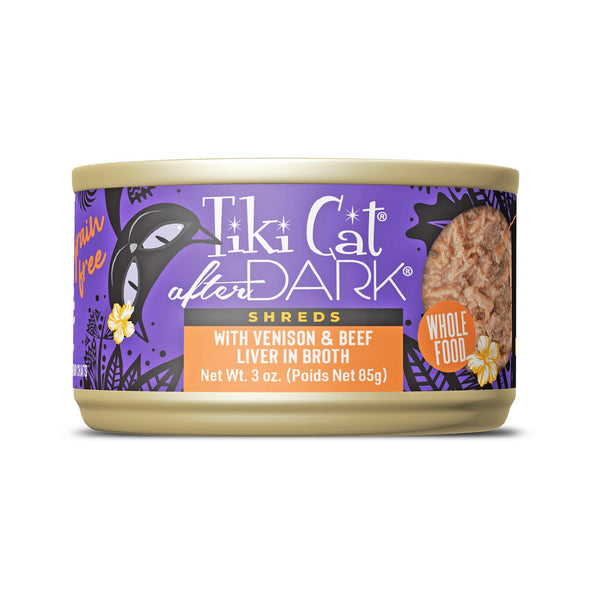 Tiki Cat After Dark Shreds Venaison & Foie de Bœuf en Bouillon Nourriture humide pour chats en boîte