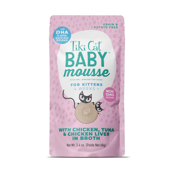 Tiki Cat Baby Mousse Chicken, Tuna & Chicken Liver in Broth Wet Cat Food Pouch