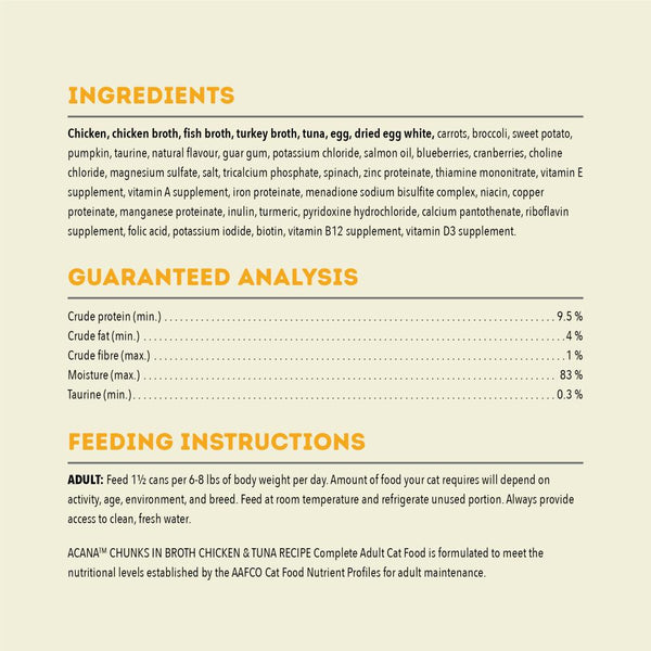 ACANA Chunks in Broth Chicken & Tuna Recipe Wet Cat Food Can (CA)