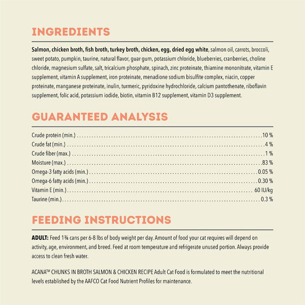 ACANA Chunks in Broth Salmon & Chicken Recipe Wet Cat Food Can (CA)