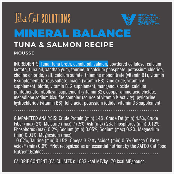 Tiki Cat Solutions Mineral Balance Mousse Tuna & Salmon Wet Cat Food Pouch