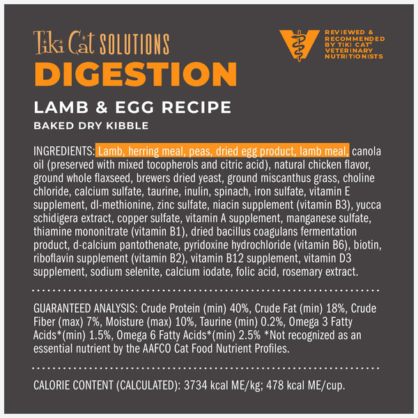Tiki Cat Solutions Croquettes Digestion Agneau et Œuf pour chat