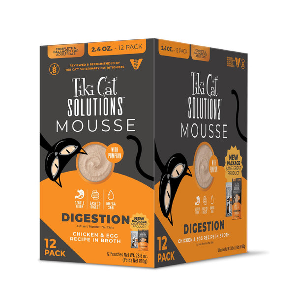 Tiki Cat Solutions Digestion Mousse Chicken & Egg in Broth Multi-Pack Wet Cat Food Pouch