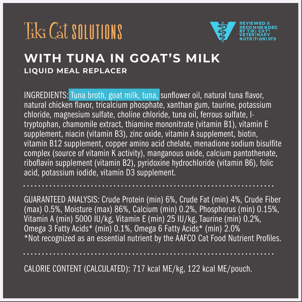 Tiki Cat Solutions Liquid Meal Replacer Tuna in Goat's Milk Wet Cat Food Pouch