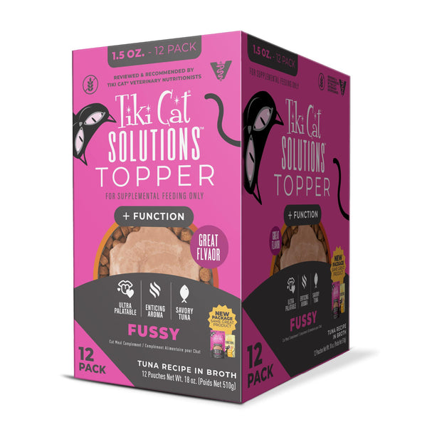 Tiki Cat Solutions Garniture Fussy Topper Thon en Bouillon multi-pack pour chat, sachet humide
