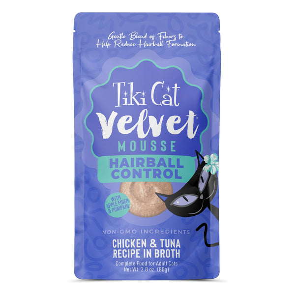 Tiki Cat Velvet Mousse Hairball Control Chicken & Tuna in Broth Wet Cat Food Pouch