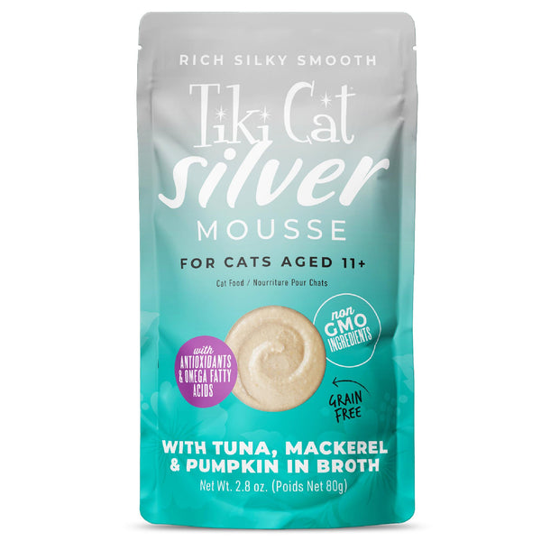 Tiki Cat Silver Mousse with Tuna, Mackerel & Pumpkin in Broth Wet Cat Food Pouch