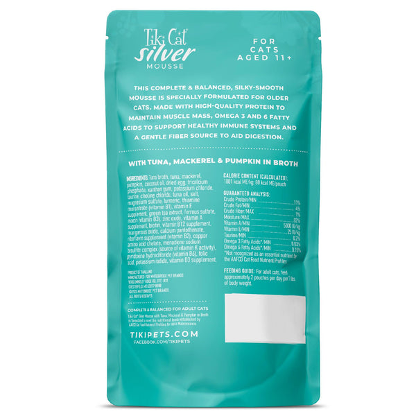 Tiki Cat Silver Mousse with Tuna, Mackerel & Pumpkin in Broth Wet Cat Food Pouch