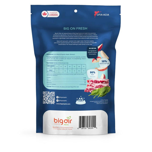 Big Air Pets Nourriture crue lyophilisée pour chiens Porc & Pommes