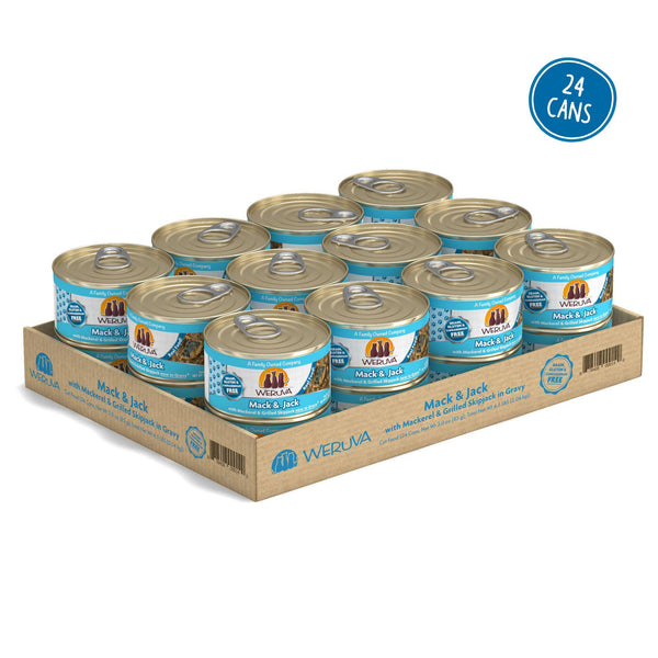 Weruva Classic Mack & Jack pour chat avec maquereau et thon listao grillé en sauce Boîte de nourriture humide pour chats