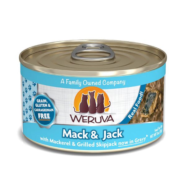 Weruva Classic Mack & Jack pour chat avec maquereau et thon listao grillé en sauce Boîte de nourriture humide pour chats