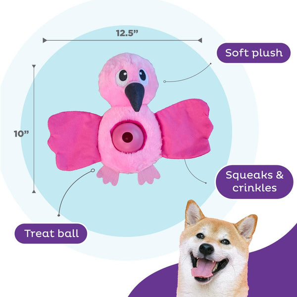 Outward Hound Hide-Ablez Flamingo Plush Puzzle with Treat Ball Dog Toy, Pink