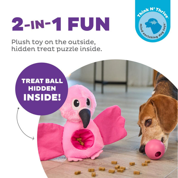 Outward Hound Hide-Ablez Flamingo Plush Puzzle with Treat Ball Dog Toy, Pink