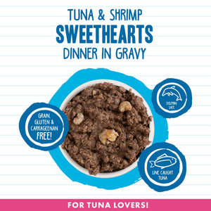 BFF MINCED Tuna & Shrimp Sweethearts Dinner in Gravy Wet Cat Food Can