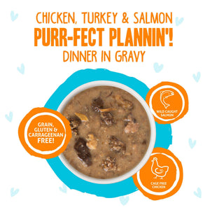 BFF OMG GRAVY Chicken, Turkey, & Salmon Purr-Fect Plannin'! Dinner in Gravy Wet Cat Food Pouch