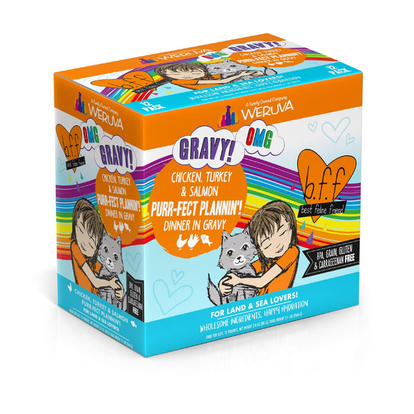 BFF OMG GRAVY Chicken, Turkey, & Salmon Purr-Fect Plannin'! Dinner in Gravy Wet Cat Food Pouch