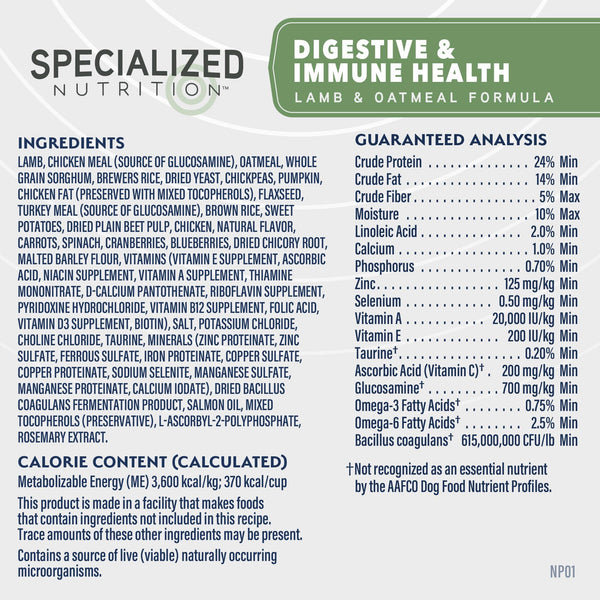 Natural Balance Specialized Nutrition Digestive & Immune Lamb & Oatmeal Dry Dog Food