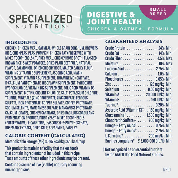 Natural Balance Specialized Nutrition Digestive & Joint Chicken & Oatmeal Small Breed Dry Dog Food