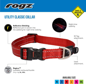 Rogz Utility Classic Dog Collar, Blue