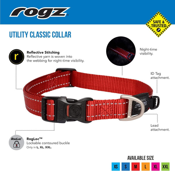Rogz Utility Classic Dog Collar, Blue