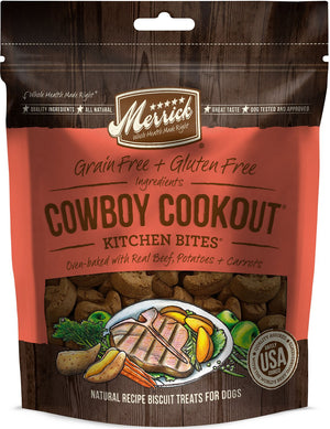 Merrick Kitchen Bites Cowboy Cookout Grain-Free Biscuits Dog Treats, 9-oz