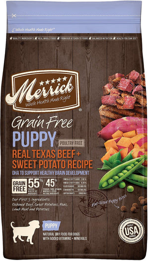 Merrick Recette vraie bœuf et patate douce Sans céréales Croquettes pour chiots