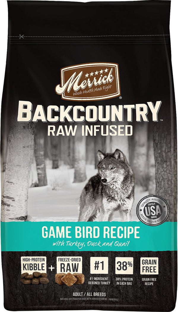 Merrick Backcountry Raw Infused Game Bird Recipe with Turkey, Duck & Quail Grain-Free Dry Dog Food