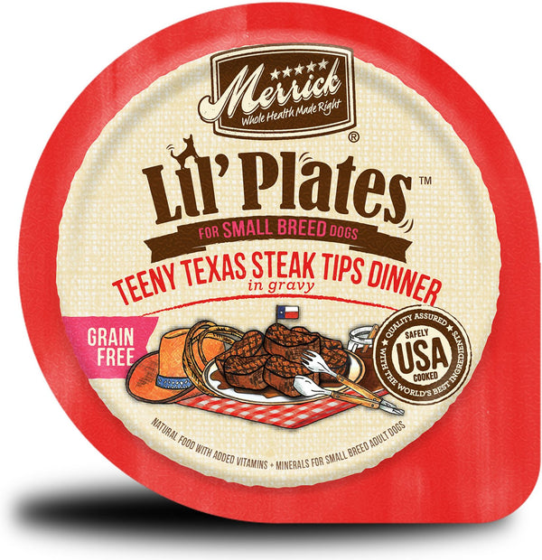 Merrick Lil' Plates Sans céréales Teeny Texas Steak Tips dans un gravy Barquettes de nourriture pour chiens