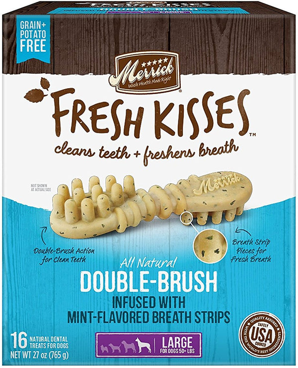 Merrick Fresh Kisses Double-Brush Mint Breath Strips Large Grain-Free Dental Dog Treats