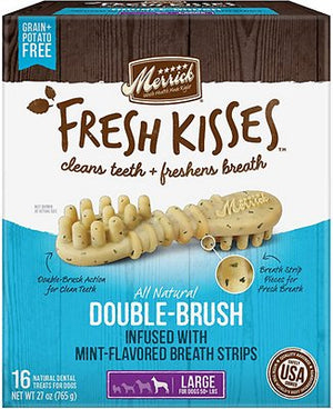Merrick Fresh Kisses Friandises dentaires sans céréales à la menthe double-brosse pour grands chiens