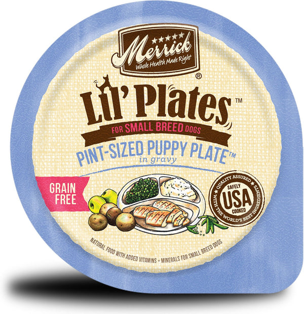 Merrick Lil' Plates Assiette pour chiot miniature sans céréales en sauce Barquettes de nourriture pour chiens