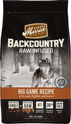 Merrick Backcountry Raw Infused Recette Grand Gibier avec Agneau, Bison et Venaison Sans céréales Croquettes pour chiens