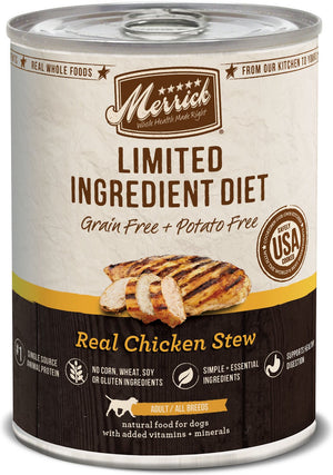 Merrick Régime à ingrédients limités Sans céréales Ragoût au poulet véritable Nourriture humide en conserve pour chiens