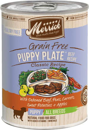 Merrick Puppy Plate Sans céréales Recette bœuf Pâtée en conserve pour chiens