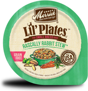 Merrick Lil' Plates Ragoût de lapin espiègle sans céréales Barquettes de nourriture pour chiens