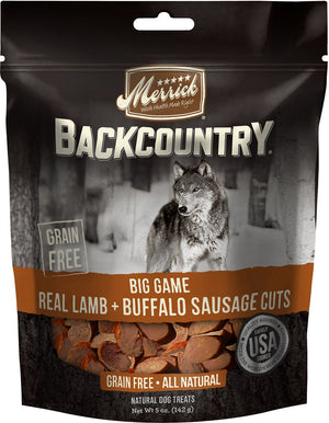 Merrick Backcountry Big Game Morceaux de vraie saucisse d'agneau et de buffle Sans céréales Friandises pour chiens, 5 oz