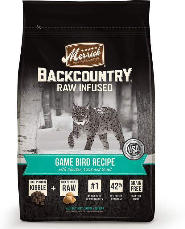 Merrick Backcountry Raw Infused Game Bird Recipe with Chicken, Duck & Quail Grain-Free Dry Cat Food