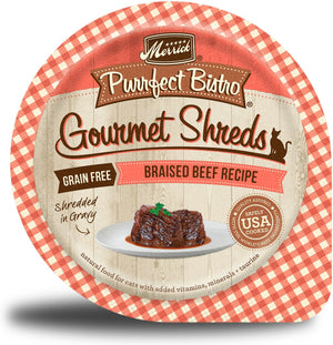 Merrick Purrfect Bistro Gourmet Shreds in Gravy Grain-Free Braised Beef Recipe Cat Food Trays