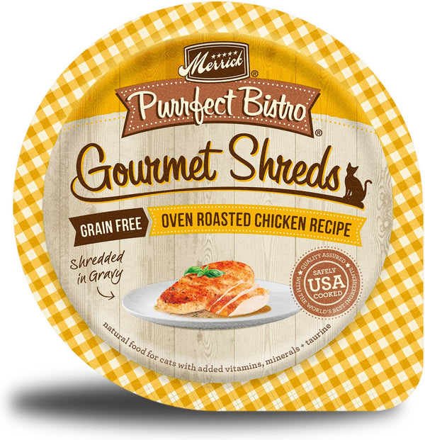 Merrick Purrfect Bistro Gourmet Shreds in Gravy Grain-Free Oven Roasted Chicken Recipe Cat Food Trays