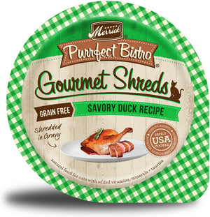 Merrick Purrfect Bistro Gourmet Shreds in Gravy Grain-Free Savory Duck Recipe Cat Food Trays