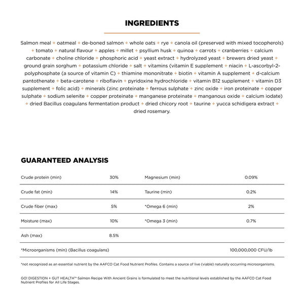 Go! Solutions Digestion + Gut Health Salmon with Ancient Grains Dry Cat Food