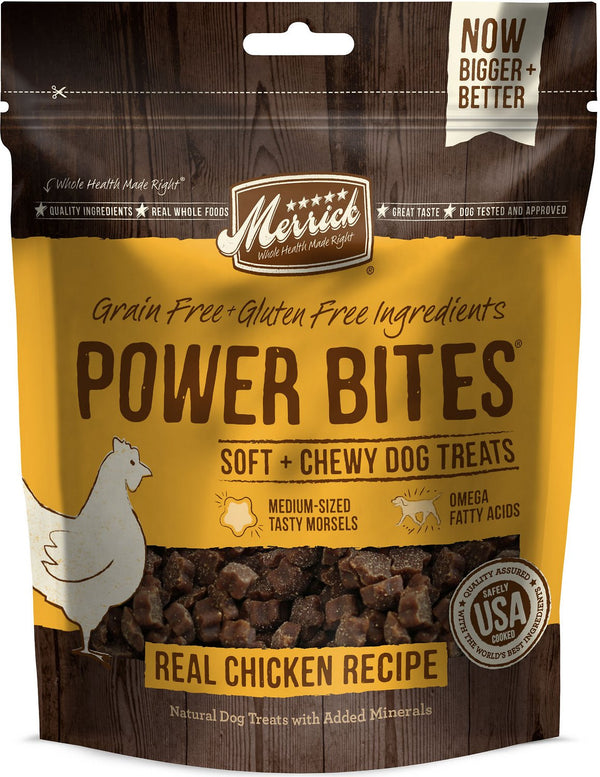 Merrick Power Bites Recette au vrai poulet Friandises sans céréales molles et moelleuses pour chiens, 6 oz